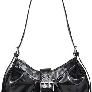 Y2K Punk Edgy Faux Leather Small Shoulder Bag for Women with Metallic Buckle, Co